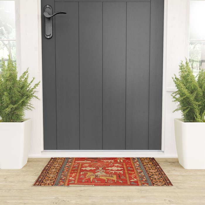Kuba Hunting Rug With Birds Horses Camels Print Welcome Mat Gallery Image 3