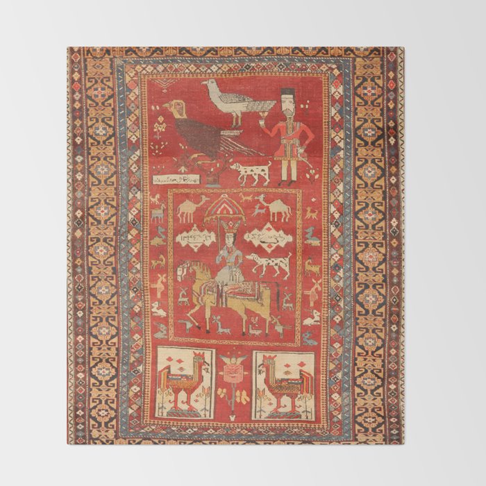 Kuba Hunting Rug With Birds Horses Camels Print Throw Blanket Gallery Image 2