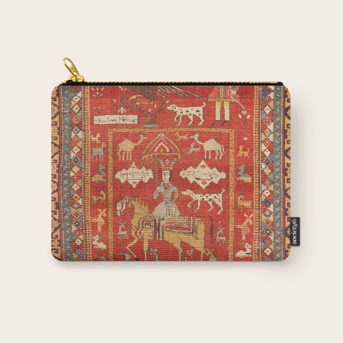 Kuba Hunting Rug With Birds Horses Camels Print Carry All Pouch Gallery Image 1