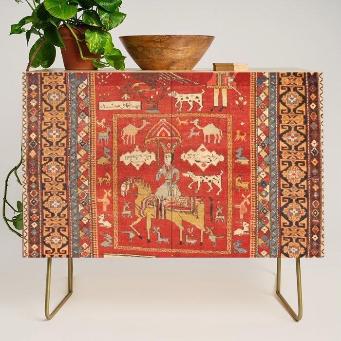 Kuba Hunting Rug With Birds Horses Camels Print Credenza Gallery Image 1