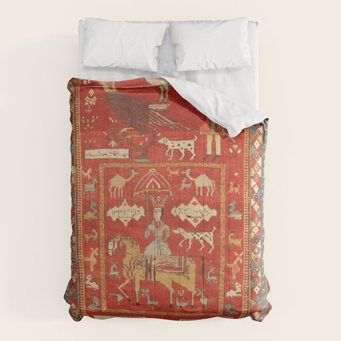 Kuba Hunting Rug With Birds Horses Camels Print Comforter Gallery Image 1