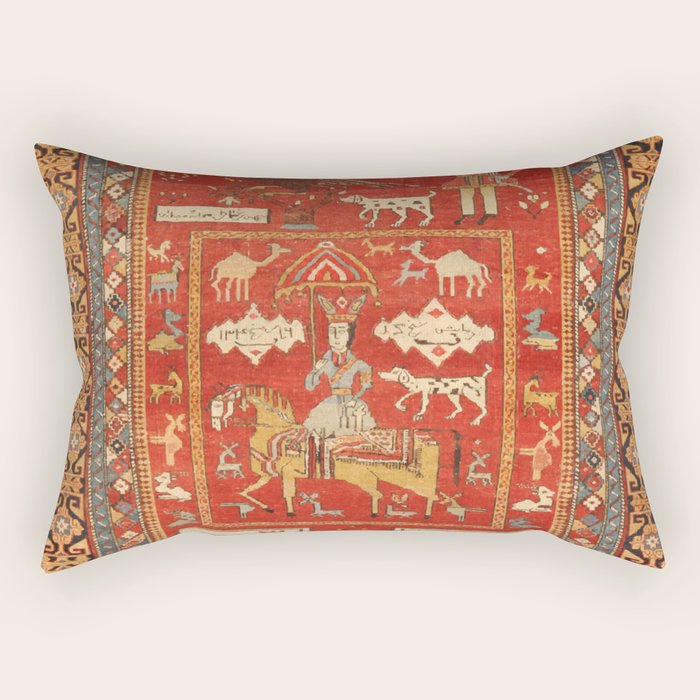 Kuba Hunting Rug With Birds Horses Camels Print Rectangular Pillow Gallery Image 2