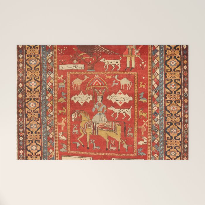 Kuba Hunting Rug With Birds Horses Camels Print Welcome Mat Gallery Image 1