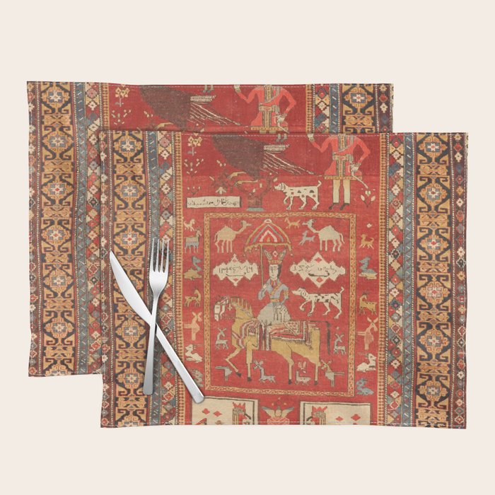 Kuba Hunting Rug With Birds Horses Camels Print Placemat Gallery Image 1