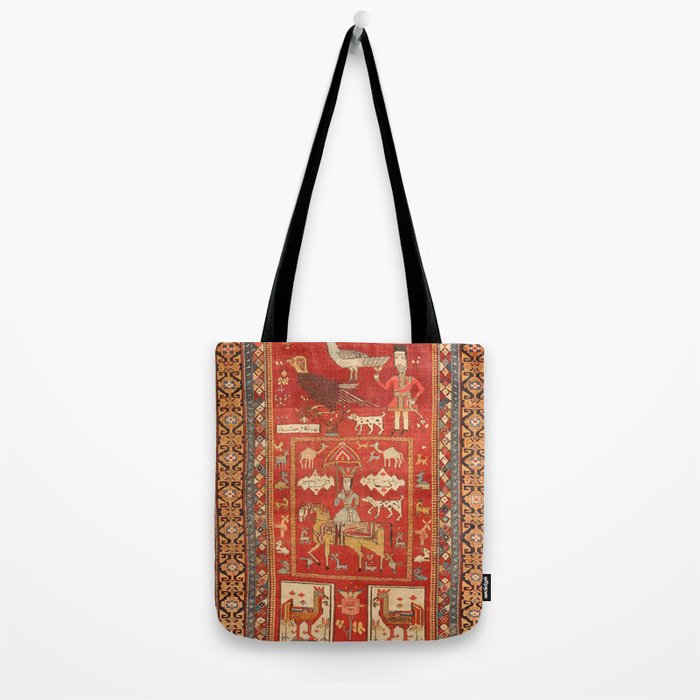 Kuba Hunting Rug With Birds Horses Camels Print Tote Bag Gallery Image 2