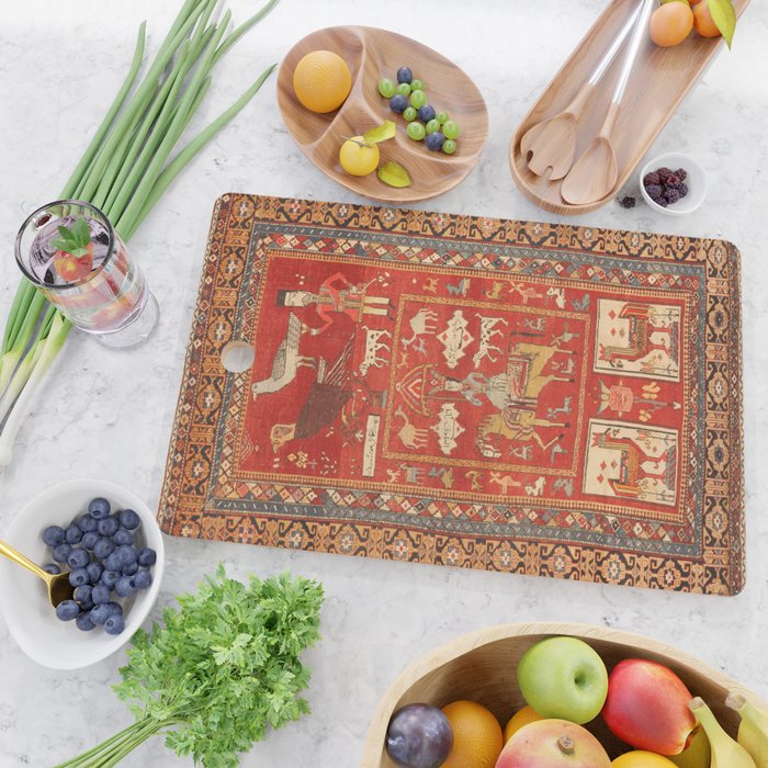 Kuba Hunting Rug With Birds Horses Camels Print Cutting Board Gallery Image 2