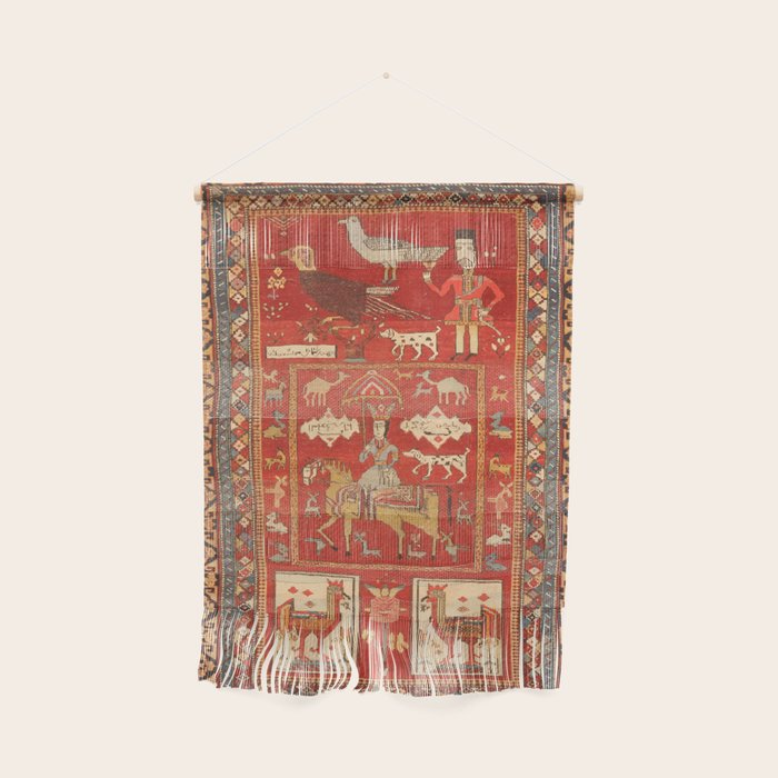 Kuba Hunting Rug With Birds Horses Camels Print Wall Hanging Gallery Image 1