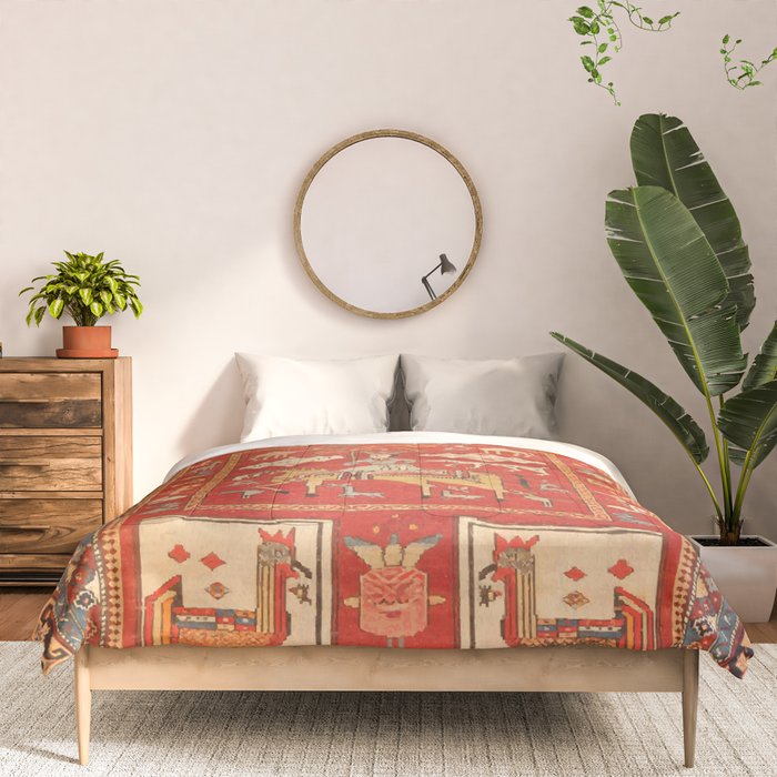Kuba Hunting Rug With Birds Horses Camels Print Comforter Gallery Image 3
