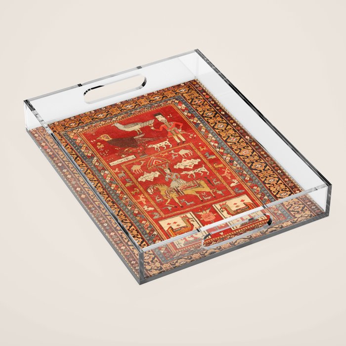Kuba Hunting Rug With Birds Horses Camels Print Acrylic Tray Gallery Image 1