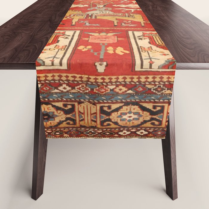 Kuba Hunting Rug With Birds Horses Camels Print Table Runner Gallery Image 1
