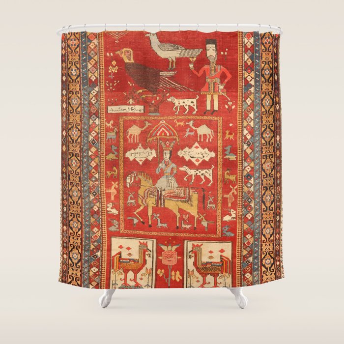 Kuba Hunting Rug With Birds Horses Camels Print Shower Curtain Gallery Image 1