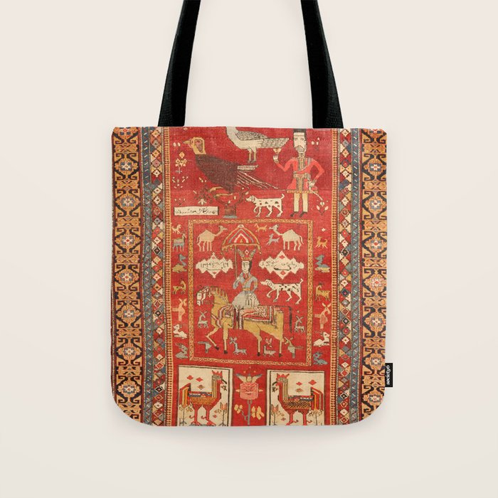 Kuba Hunting Rug With Birds Horses Camels Print Tote Bag Gallery Image 1
