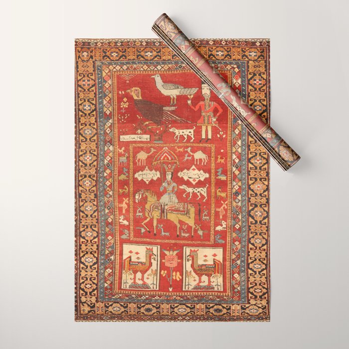 Kuba Hunting Rug With Birds Horses Camels Print Wrapping Paper Gallery Image 1