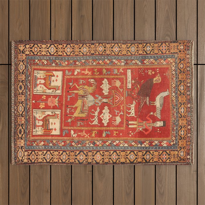 Kuba Hunting Rug With Birds Horses Camels Print Outdoor Rug Gallery Image 1