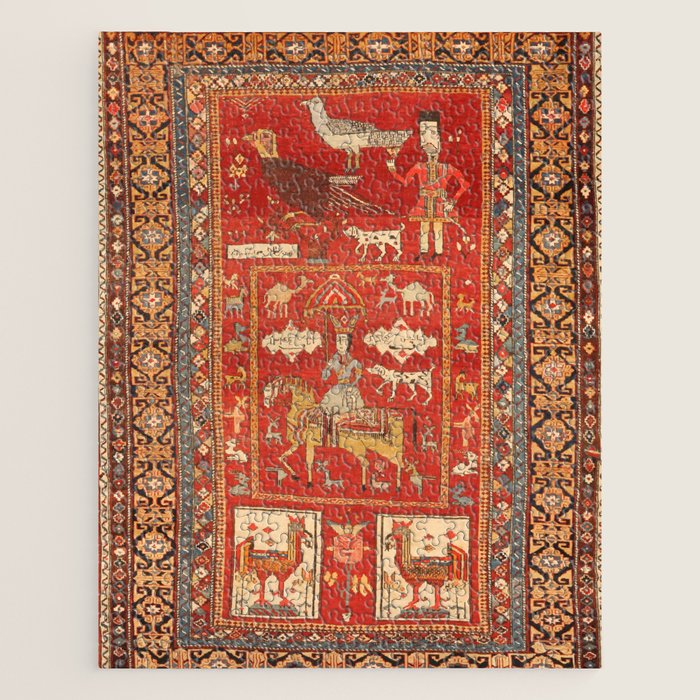 Kuba Hunting Rug With Birds Horses Camels Print Jigsaw Puzzle Gallery Image 1