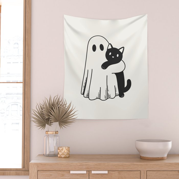 Ghost with a Cat Wall Tapestry Gallery Image 2