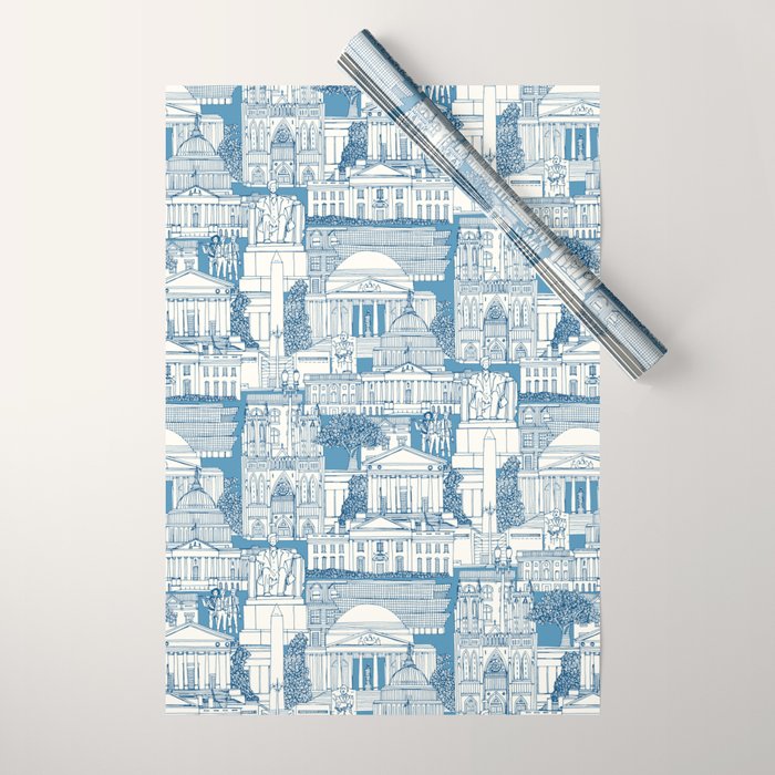 Washington DC toile blue Wrapping Paper Gallery Image 1