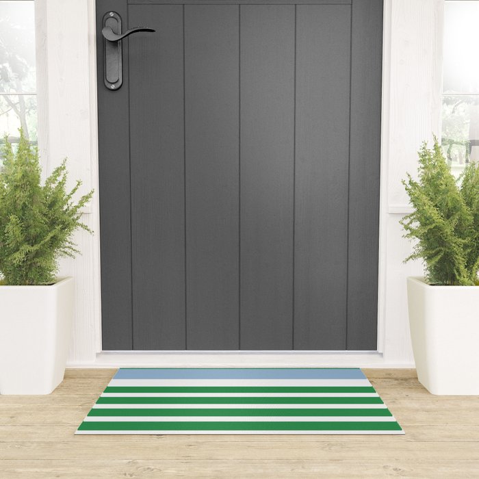Mixed Stripe Pattern in Green, Baby Blue, and White Welcome Mat Gallery Image 3