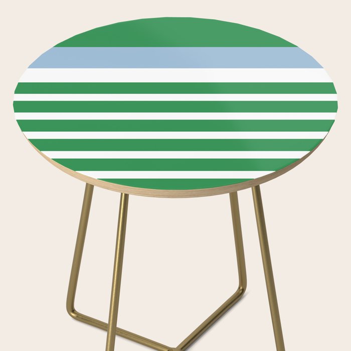 Mixed Stripe Pattern in Green, Baby Blue, and White Side Table Gallery Image 2