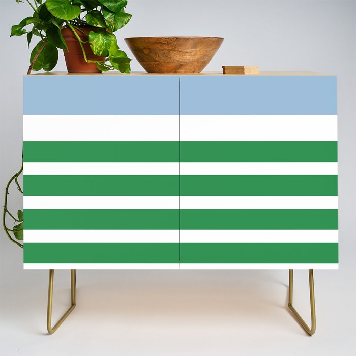 Mixed Stripe Pattern in Green, Baby Blue, and White Credenza Gallery Image 1