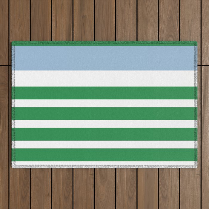 Mixed Stripe Pattern in Green, Baby Blue, and White Outdoor Rug Gallery Image 1