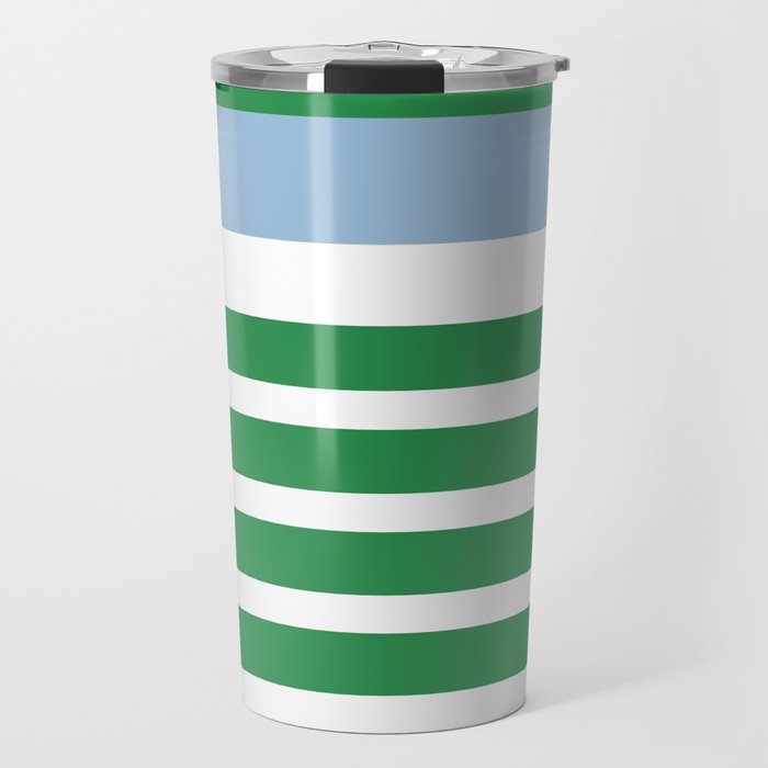 Mixed Stripe Pattern in Green, Baby Blue, and White Travel Mug Gallery Image 1