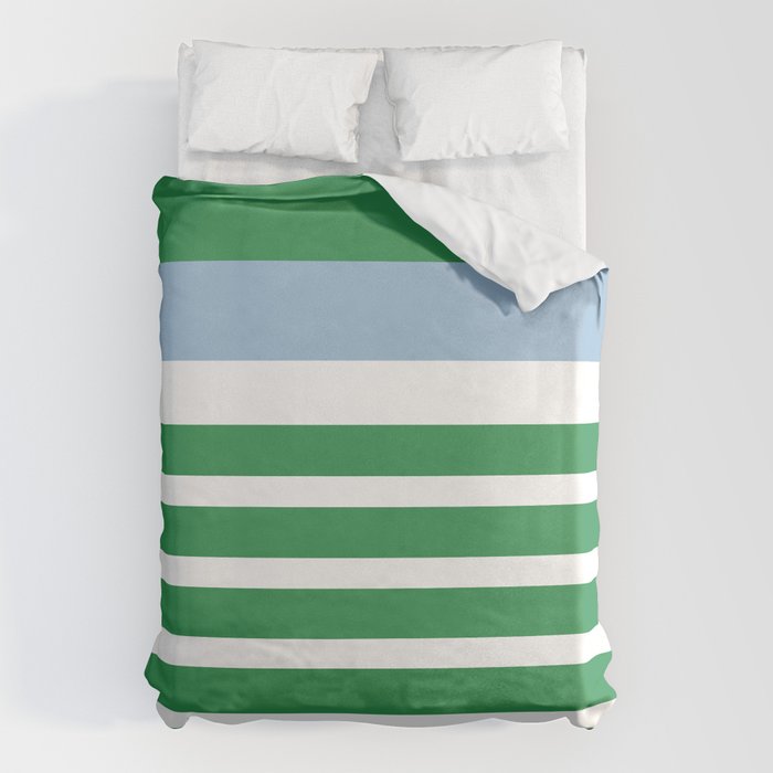 Mixed Stripe Pattern in Green, Baby Blue, and White Duvet Cover Gallery Image 1