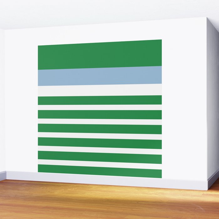 Mixed Stripe Pattern in Green, Baby Blue, and White Wall Mural Gallery Image 2