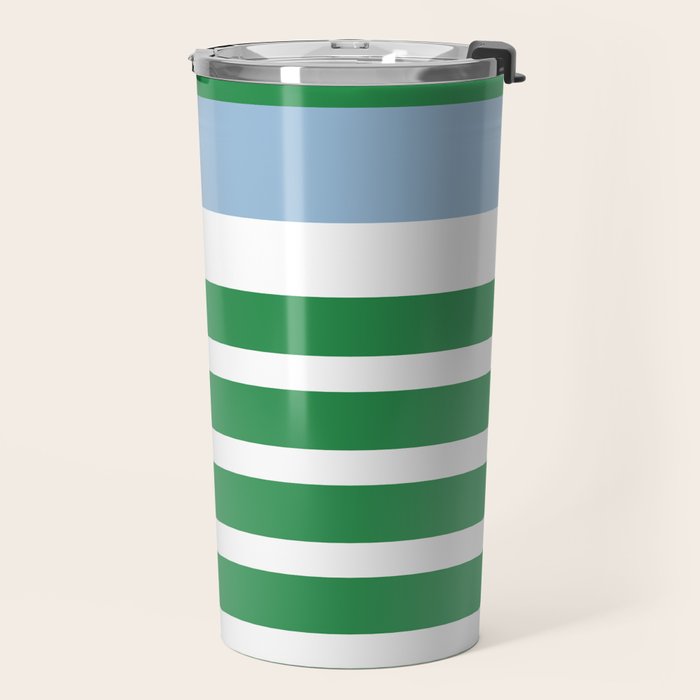 Mixed Stripe Pattern in Green, Baby Blue, and White Travel Mug Gallery Image 2