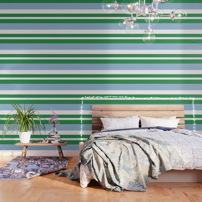 Mixed Stripe Pattern in Green, Baby Blue, and White Wallpaper Gallery Image 3