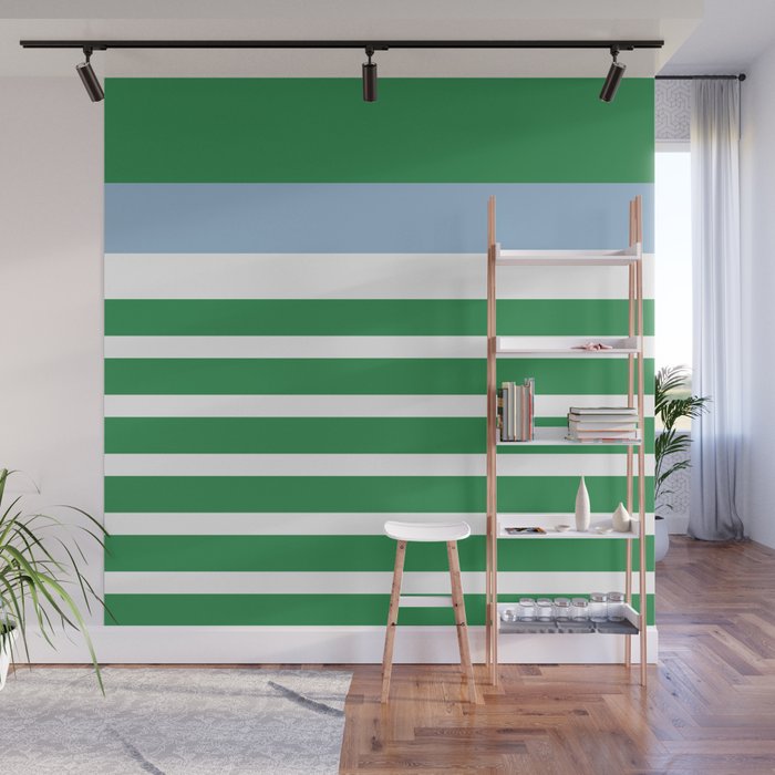 Mixed Stripe Pattern in Green, Baby Blue, and White Wall Mural Gallery Image 1