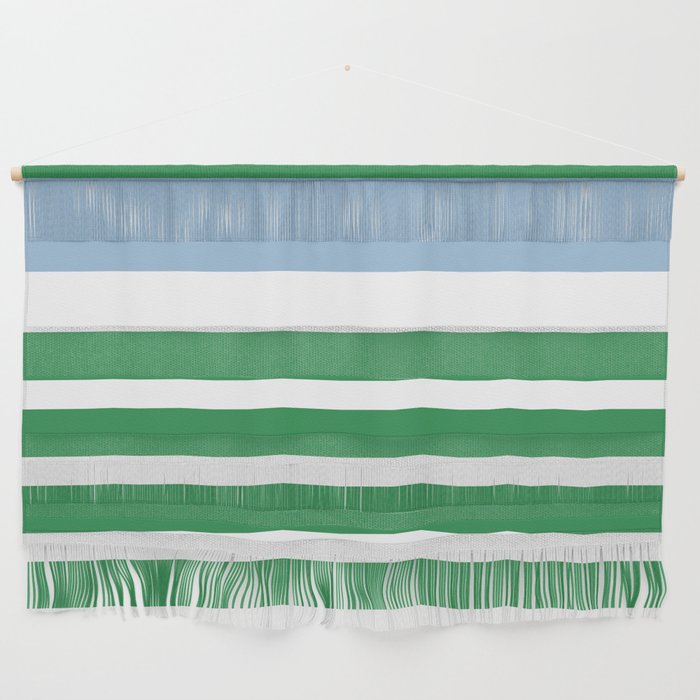 Mixed Stripe Pattern in Green, Baby Blue, and White Wall Hanging Gallery Image 1