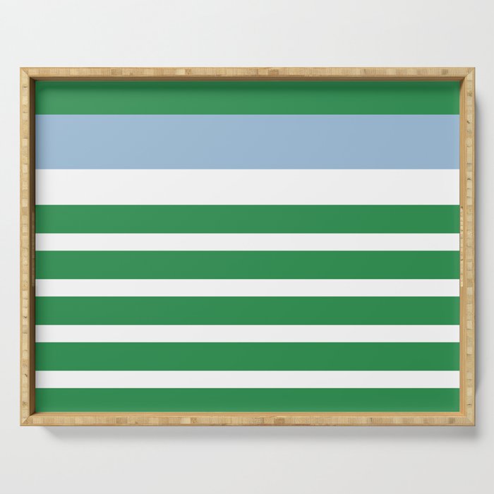 Mixed Stripe Pattern in Green, Baby Blue, and White Serving Tray Gallery Image 1