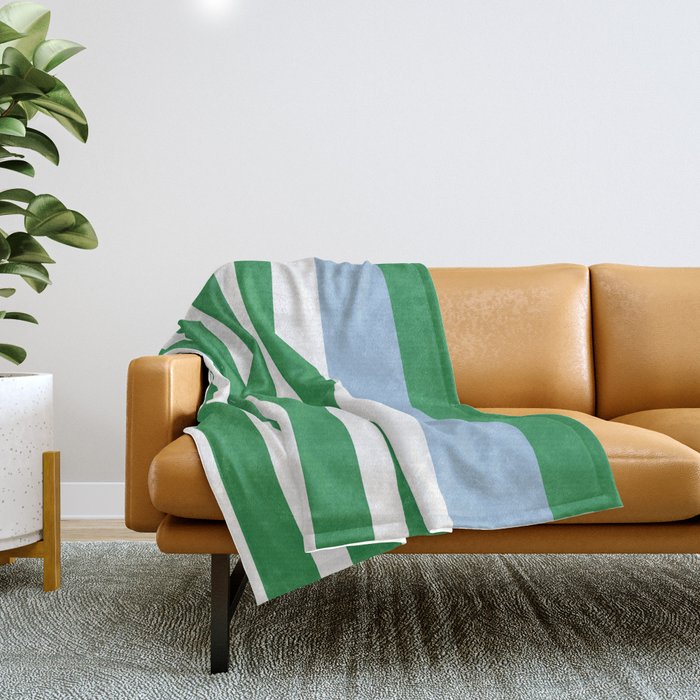 Mixed Stripe Pattern in Green, Baby Blue, and White Throw Blanket Gallery Image 1