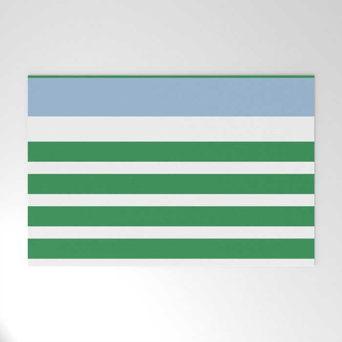 Mixed Stripe Pattern in Green, Baby Blue, and White Welcome Mat Gallery Image 1