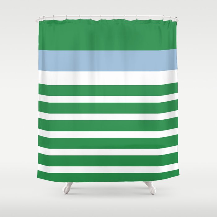 Mixed Stripe Pattern in Green, Baby Blue, and White Shower Curtain Gallery Image 1