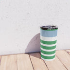 Mixed Stripe Pattern in Green, Baby Blue, and White Travel Mug Gallery Image 4