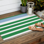 Mixed Stripe Pattern in Green, Baby Blue, and White Outdoor Rug Gallery Image 2