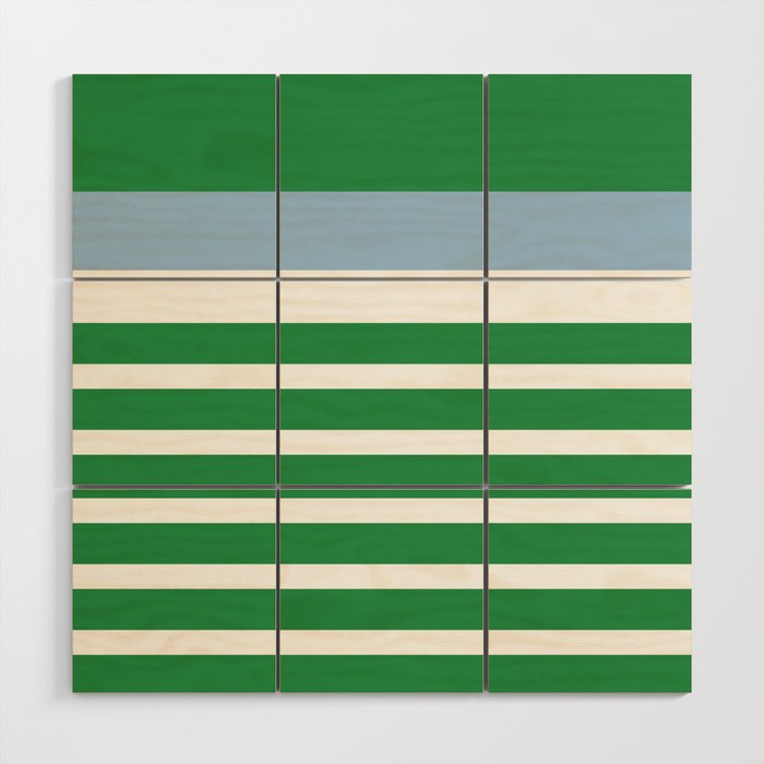 Mixed Stripe Pattern in Green, Baby Blue, and White Wood Wall Art Gallery Image 1