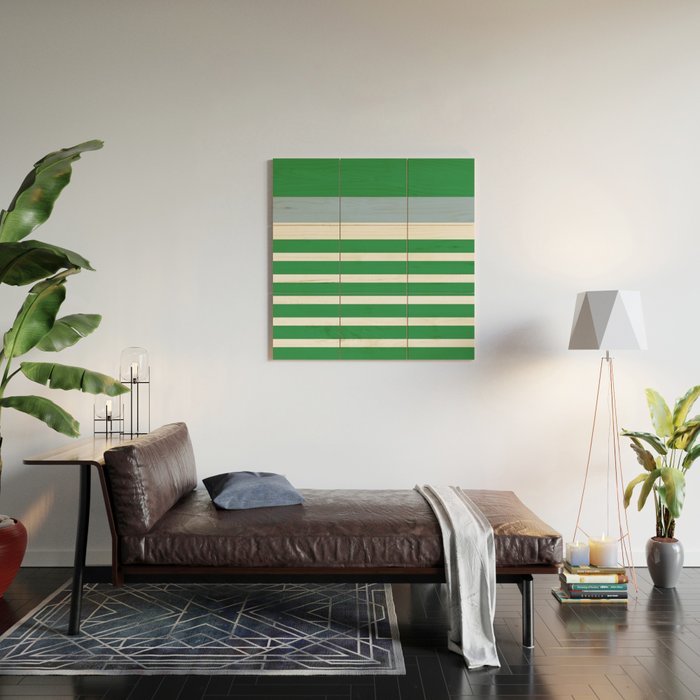 Mixed Stripe Pattern in Green, Baby Blue, and White Wood Wall Art Gallery Image 2
