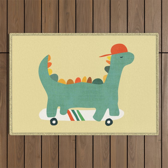 Dinosaur on retro skateboard Outdoor Rug Gallery Image 1