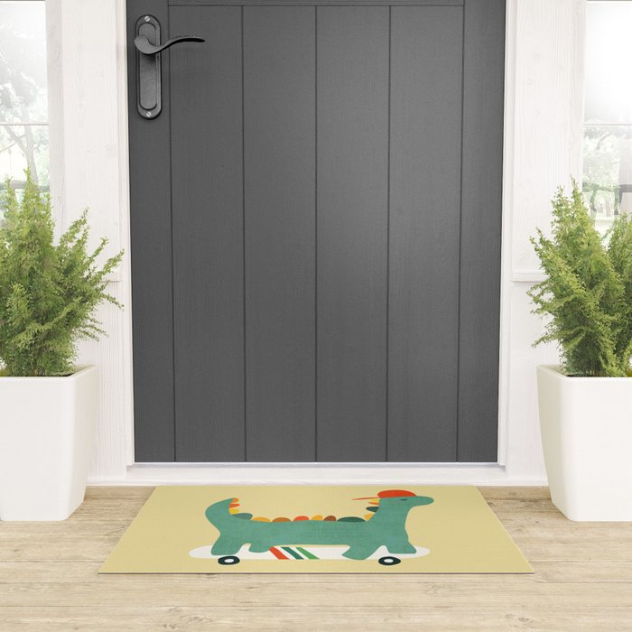 Dinosaur on retro skateboard Welcome Mat Gallery Image 3