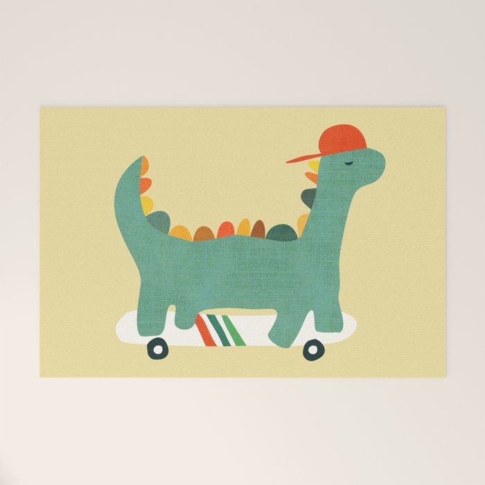 Dinosaur on retro skateboard Welcome Mat Gallery Image 1