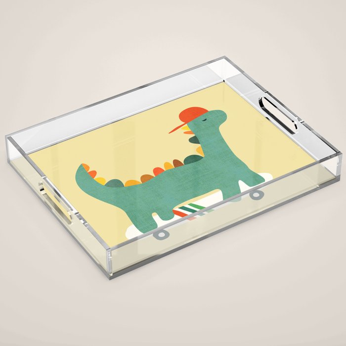 Dinosaur on retro skateboard Acrylic Tray Gallery Image 1