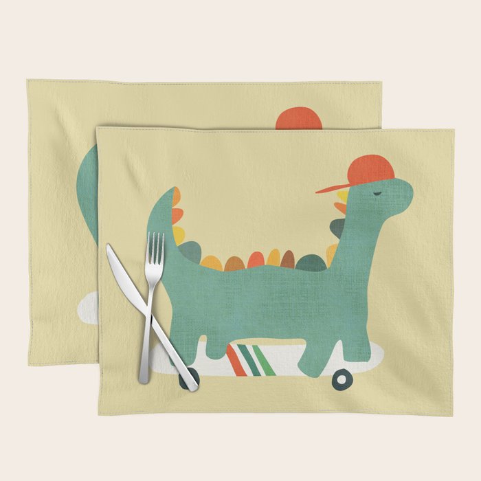 Dinosaur on retro skateboard Placemat Gallery Image 1