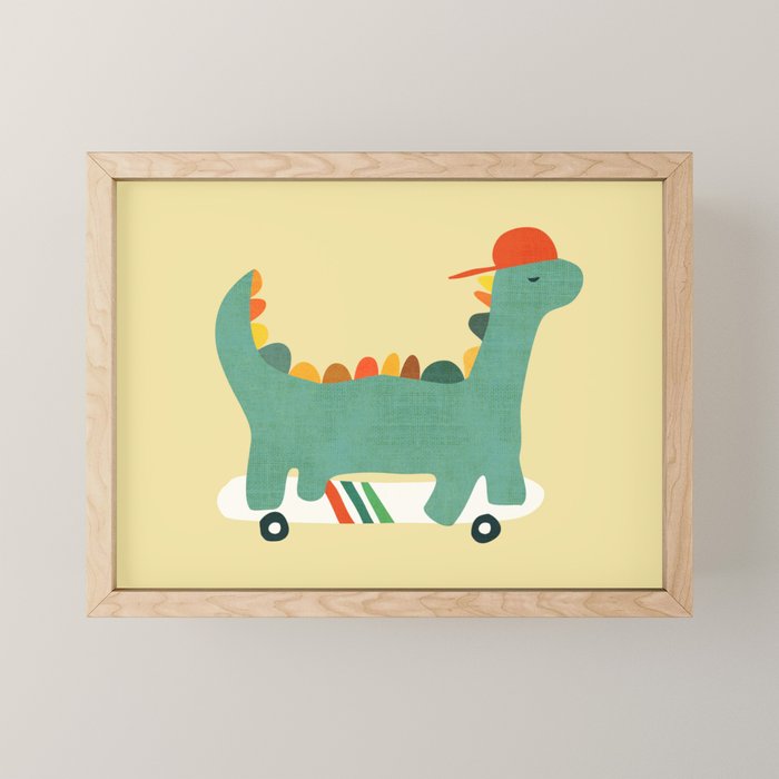 Dinosaur on retro skateboard Mini Art Print Gallery Image 1