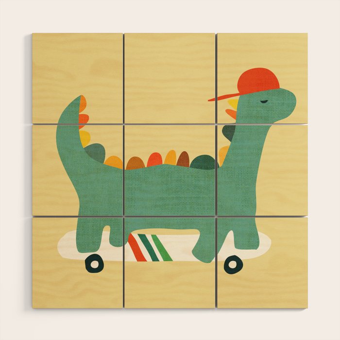 Dinosaur on retro skateboard Wood Wall Art Gallery Image 1
