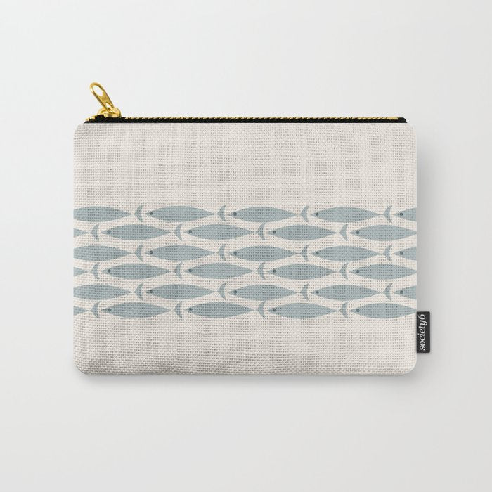 Fish Stripe 6 - Minimalist Ocean Pattern in Cream and Light Blue-Gray Carry All Pouch Gallery Image 1