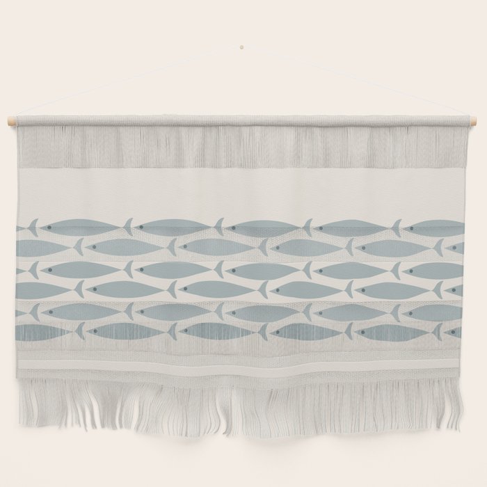 Fish Stripe 6 - Minimalist Ocean Pattern in Cream and Light Blue-Gray Wall Hanging Gallery Image 1