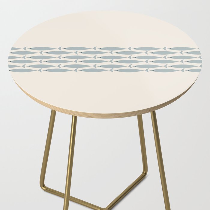 Fish Stripe 6 - Minimalist Ocean Pattern in Cream and Light Blue-Gray Side Table Gallery Image 2